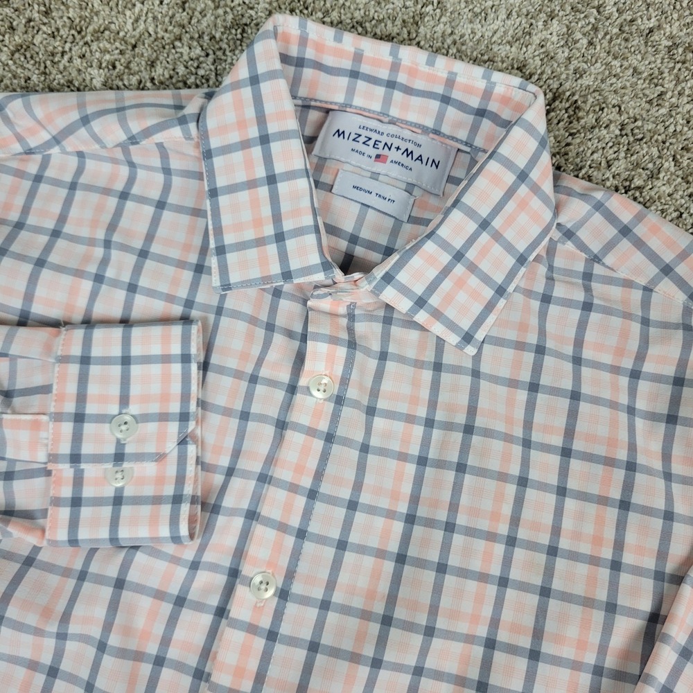 Mizzen+Main Leeward Mens Medium White Pink Gray Plaid Performance Button Up LS